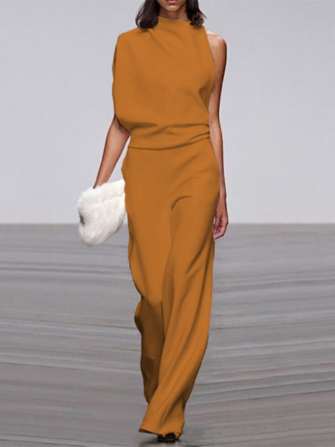 Dame Jumpsuit Med Vide Ben Taljebælte Og Rygudskæring