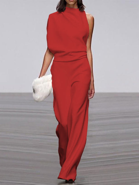 Dame Jumpsuit Med Vide Ben Taljebælte Og Rygudskæring