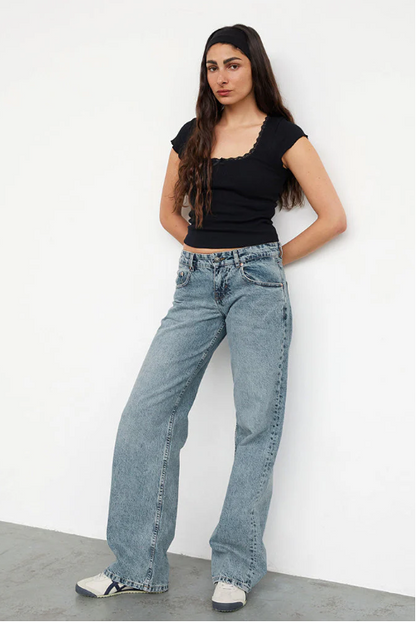 Dame Stretch Lavtaljede Jeans med Vide Ben