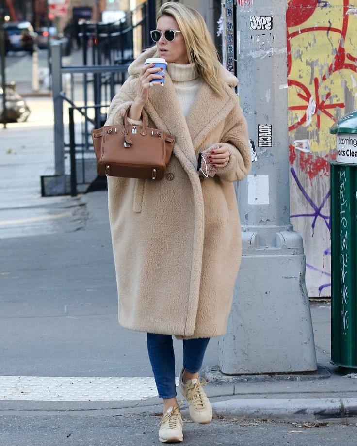 Blød Oversized Dame Vinterfrakke med Lang Teddy-pasform