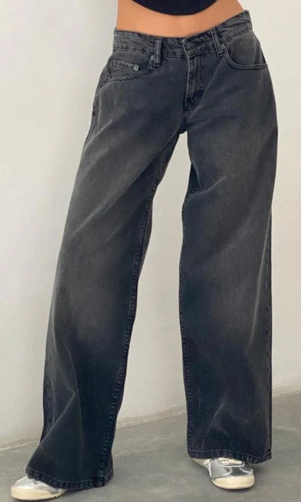 Dame Stretch Lavtaljede Jeans med Vide Ben