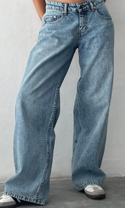 Dame Stretch Lavtaljede Jeans med Vide Ben