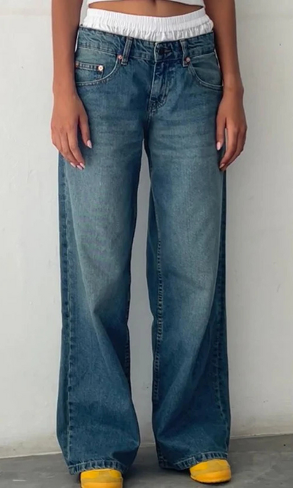 Dame Stretch Lavtaljede Jeans med Vide Ben
