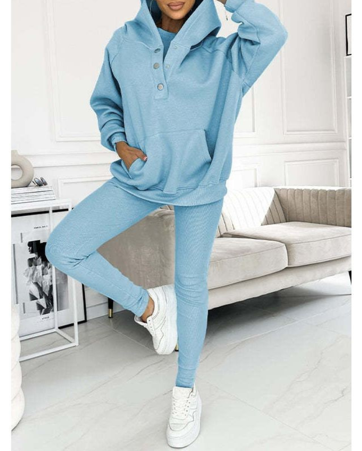 Oversize Dame 3-Dele Loungewear Sæt med Hættetrøje