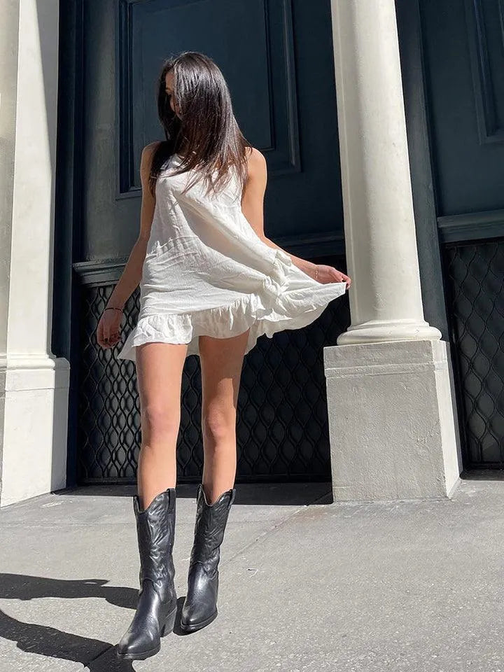 Cowboy Støvler til Kvinder i Mellemhøjde med Lynlås og Spids Tå