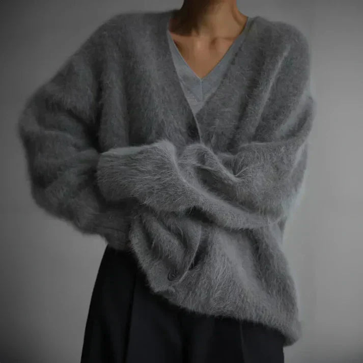 Oversized Blød Dame Fluffy Cardigan med Knapper