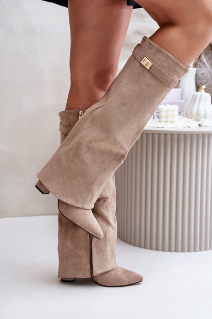 Dame Elegante Knæhøje Støvler med Spændedetalje og Spids Tå