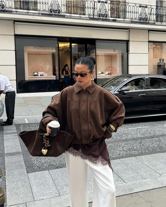 Elegant Kvinders Ruskindsjakke Oversized Varm