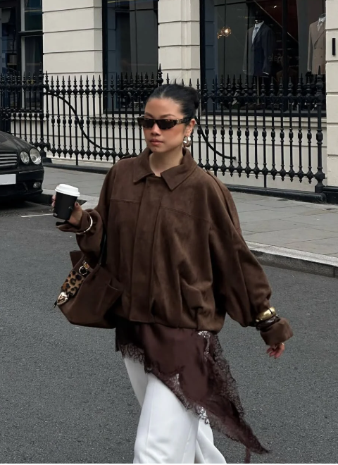 Elegant Kvinders Ruskindsjakke Oversized Varm