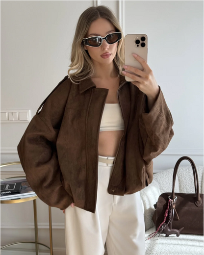 Elegant Kvinders Ruskindsjakke Oversized Varm