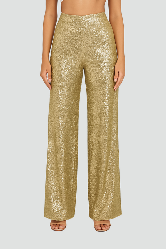 Stilfulde Glamour Dame Paillet Bukser Med Høj Talje