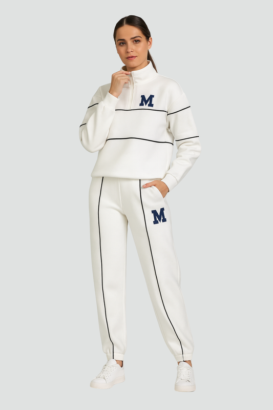 Trendy og Komfortabelt Damesæt med Half-Zip Sweater