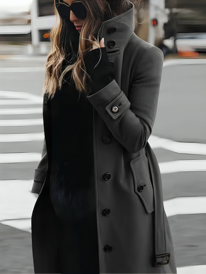 Elegant Dame Trenchcoat med Høj Krave og Bælte