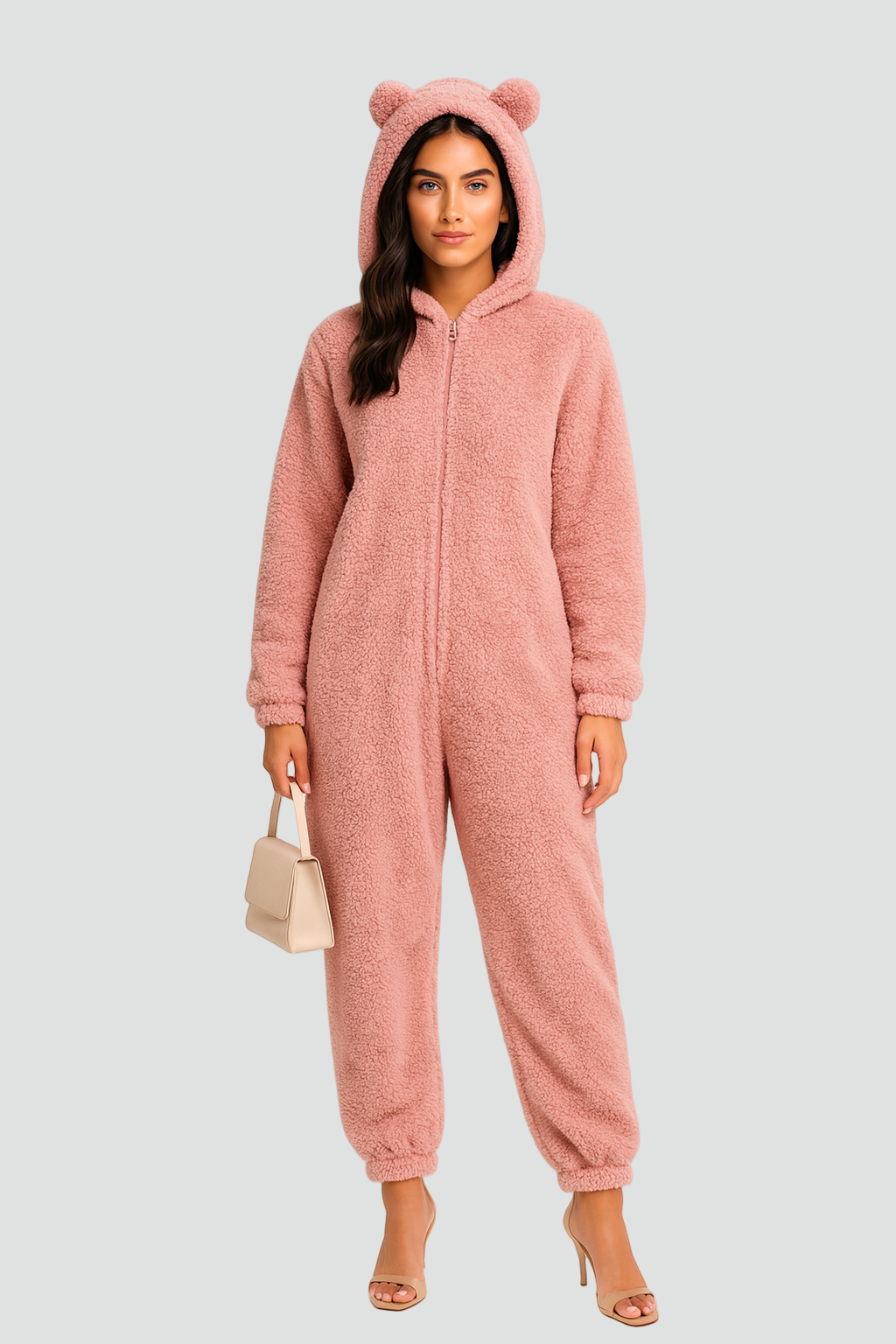 Varm Teddy Fleece Dame Onesie med Hætte