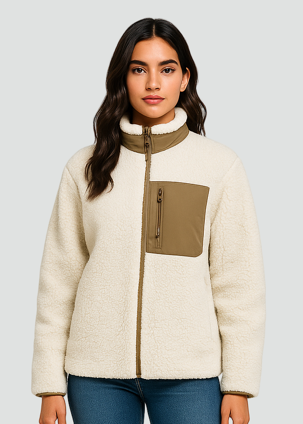 Varm Teddyjakke til Kvinder med Høj Krave og Lynlåslomme