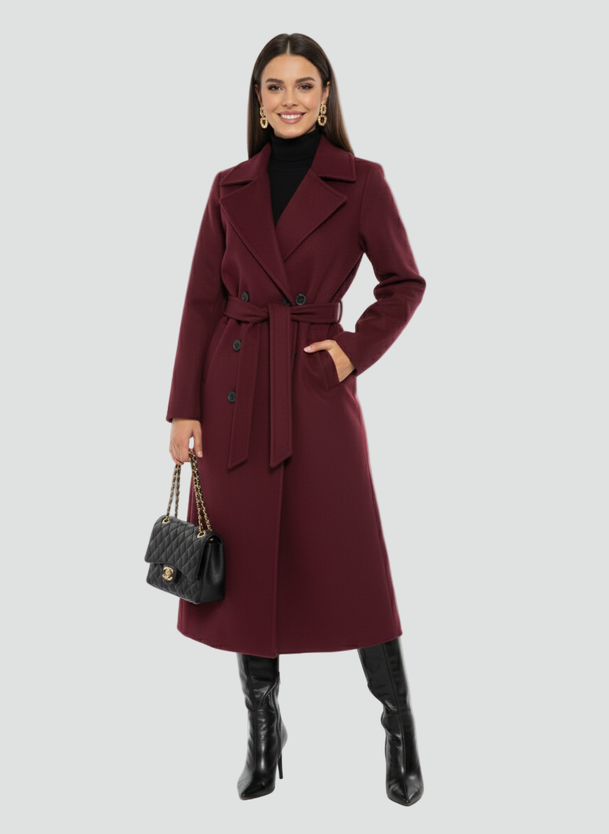 Elegant Lang Vinrød Frakke til Kvinder