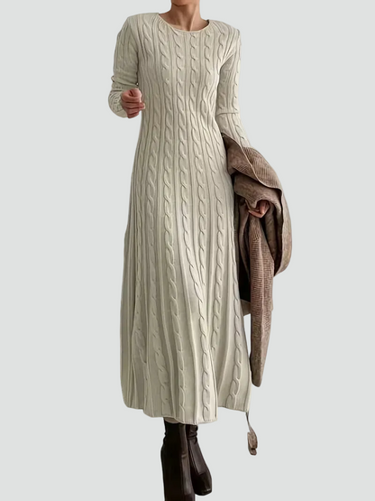 Dame sweater dress maxi strikkjole med kabelmønster og lange ærmer