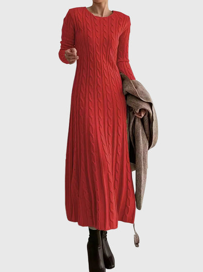 Dame sweater dress maxi strikkjole med kabelmønster og lange ærmer
