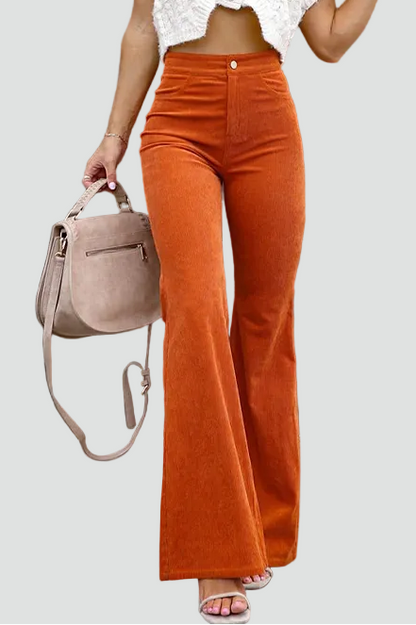 Højtaljede flare bukser til dame med vidde i benene