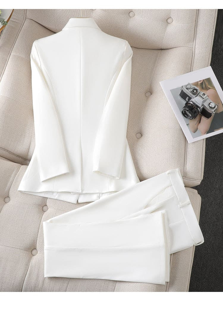 Elegant Dame Blazer Sæt med Dobbelt Knapper