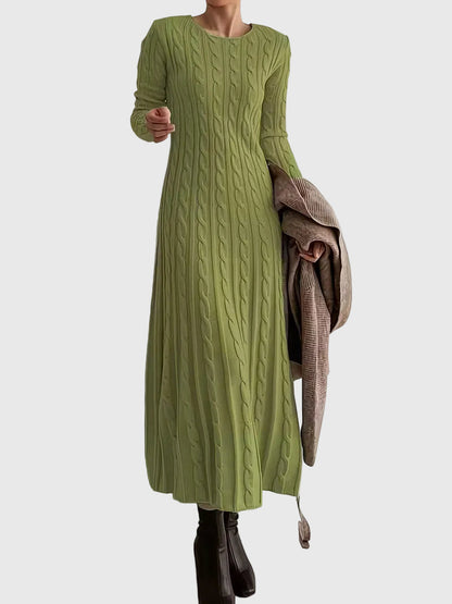 Dame sweater dress maxi strikkjole med kabelmønster og lange ærmer