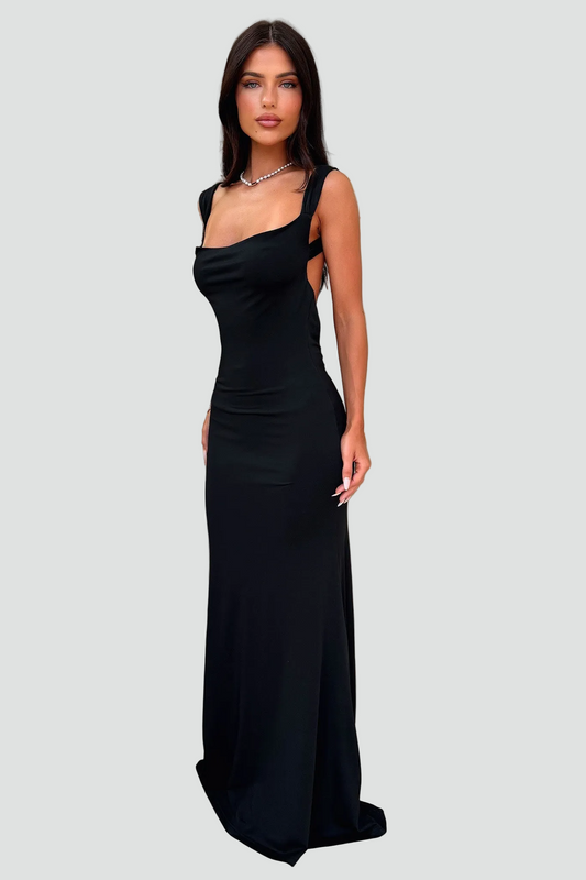 Dame gala maxi dress med åben ryg og figursyet pasform