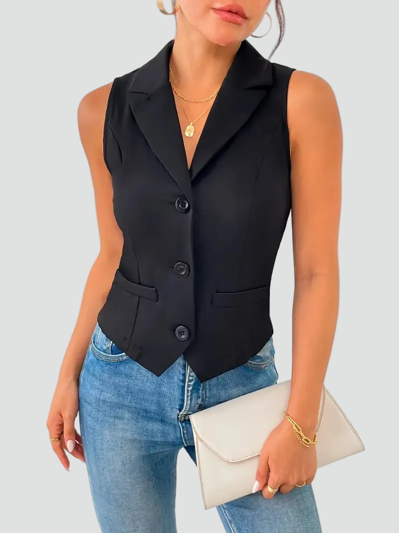 Dame elegant figursyet gilet med revers, knaplukning og skræddersyet snit