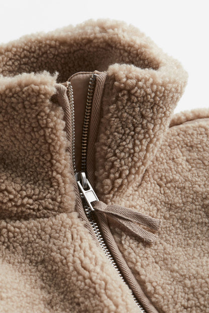 Oversized Teddyjakke til Kvinder med Lynlås og Høj Krave til Vinter