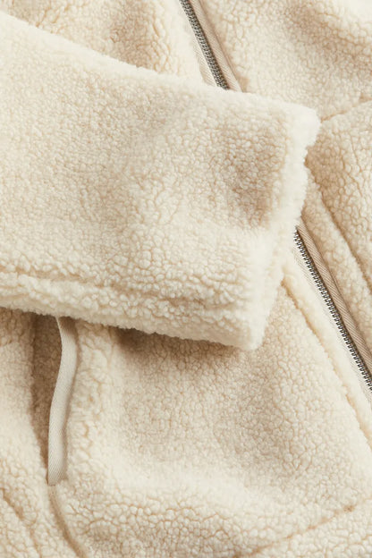 Oversized Teddyjakke til Kvinder med Lynlås og Høj Krave til Vinter