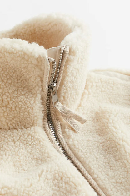 Oversized Teddyjakke til Kvinder med Lynlås og Høj Krave til Vinter