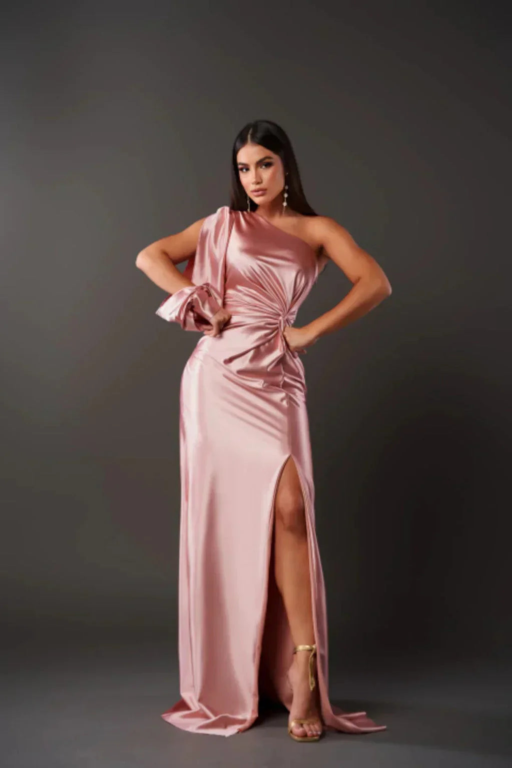 Dame Flot Elegant Gala Maxi Kjole Med One Shoulder Drapering Og Høj Slids