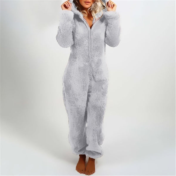 Varm Teddy Fleece Dame Onesie med Hætte