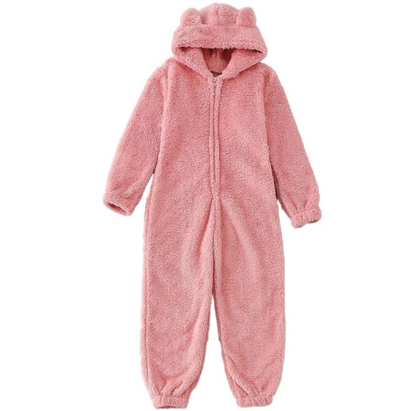 Varm Teddy Fleece Dame Onesie med Hætte