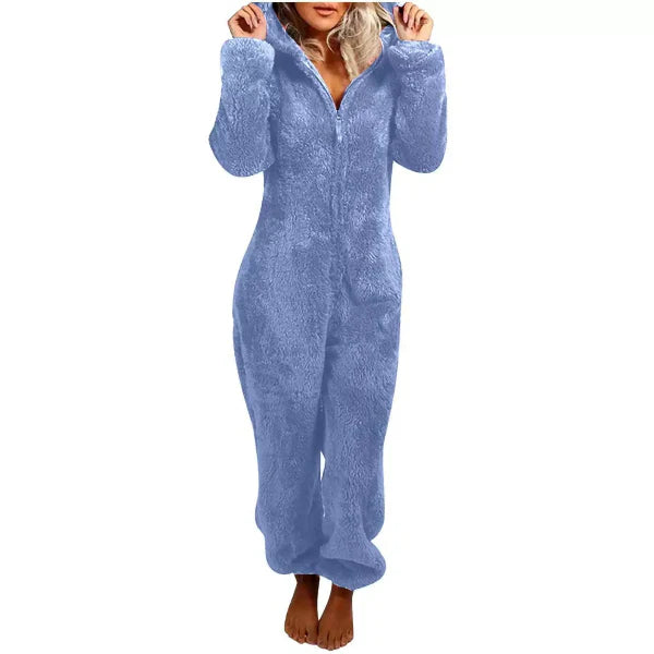 Varm Teddy Fleece Dame Onesie med Hætte