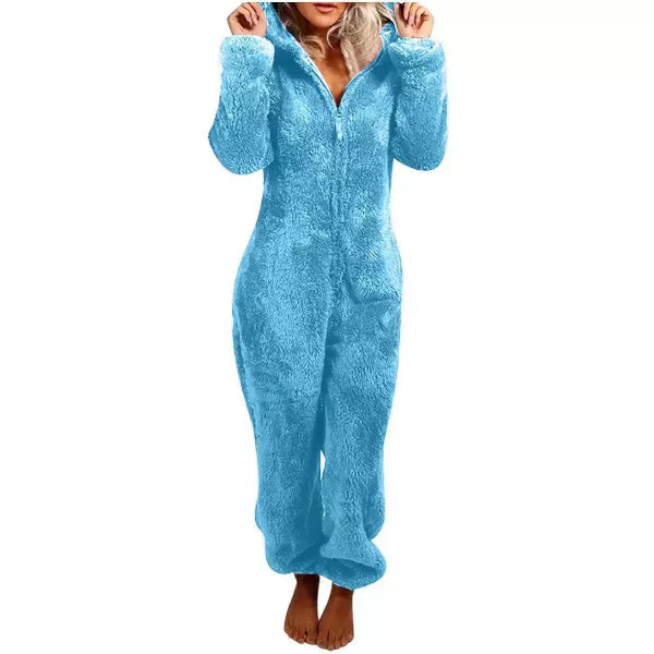 Varm Teddy Fleece Dame Onesie med Hætte