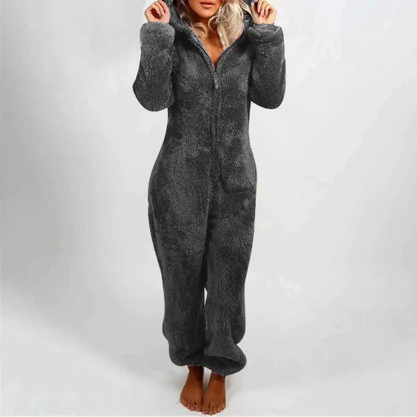 Varm Teddy Fleece Dame Onesie med Hætte