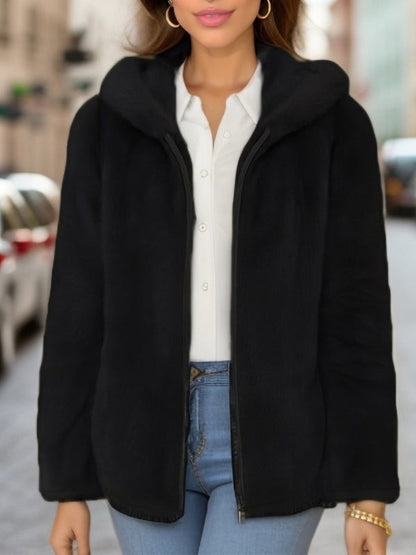 Varm Blød Dame Teddy Fleece Jakke med Hætte