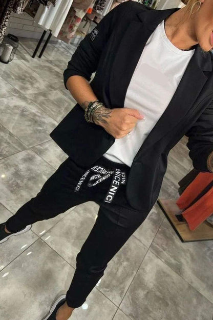 Elegant Stilfuldt Dame To Delt Blazer Sæt Med Jogger Bukser