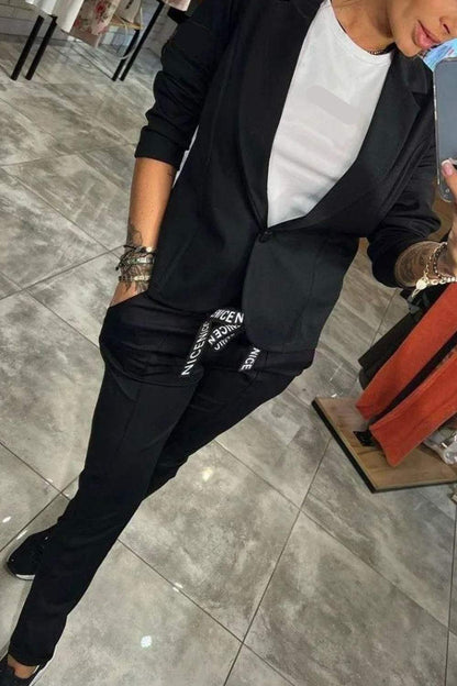 Elegant Stilfuldt Dame To Delt Blazer Sæt Med Jogger Bukser