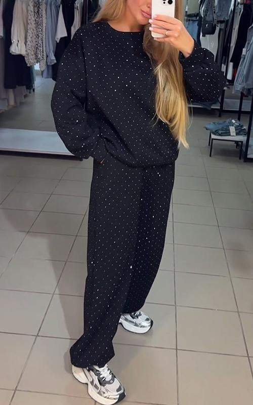 Stilfuld Kvinders Sparkling Loungewear Sæt med Lange Ærmer