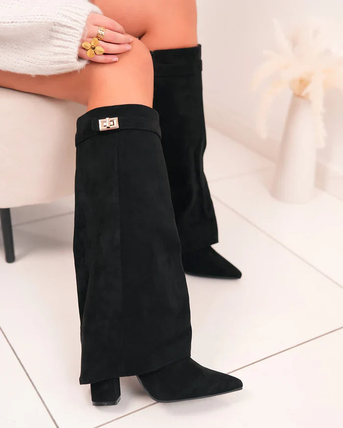 Dame Elegante Knæhøje Støvler med Spændedetalje og Spids Tå