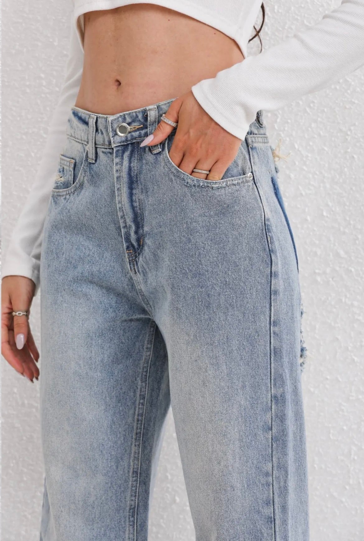 Vintage og Stilfulde Damejeans med Høj Talje og Ripped Detaljer