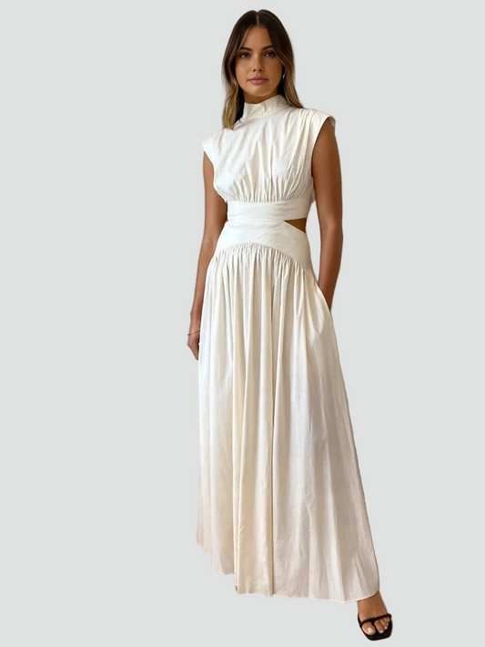 Dame maxi dress cocktail kjole med høj hals og cut out talje