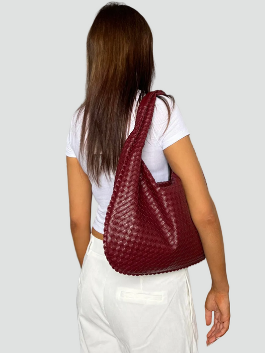 Elegant Flettet Skuldertaske til Damer Stor Hobo Taske i Læder look