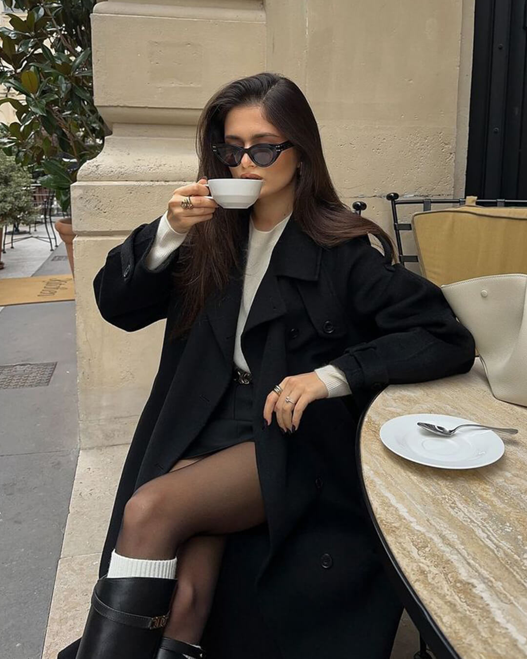 Klassisk Lang Damefrakke med Bælte til Vinter