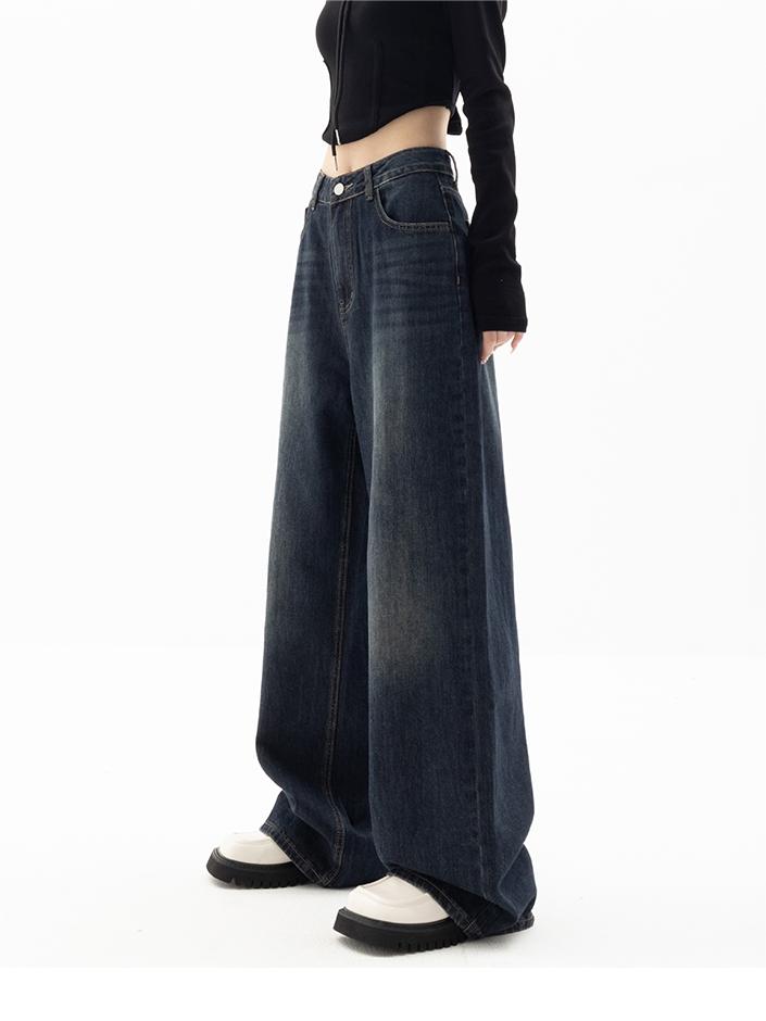 Trendy Dame Baggy Jeans i Mørkeblå 90’er Vintage Stil