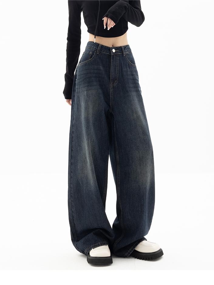 Trendy Dame Baggy Jeans i Mørkeblå 90’er Vintage Stil