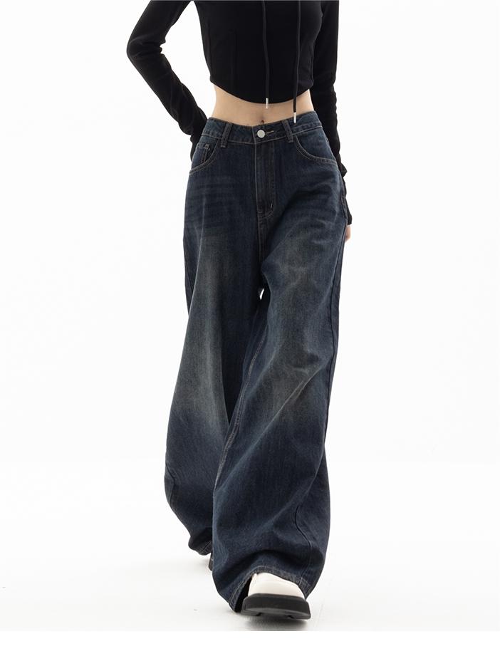 Trendy Dame Baggy Jeans i Mørkeblå 90’er Vintage Stil