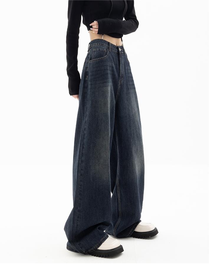 Trendy Dame Baggy Jeans i Mørkeblå 90’er Vintage Stil