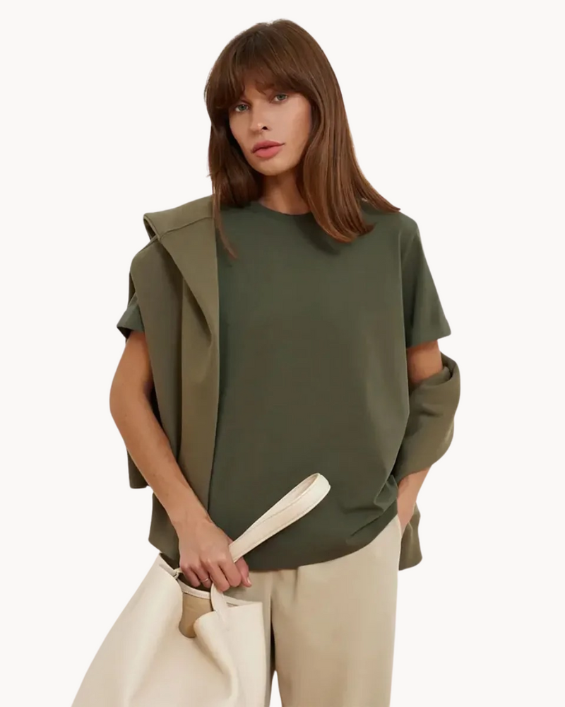 Klassisk Bomulds T shirt til Damer Kortærmet Top i Løst Snit